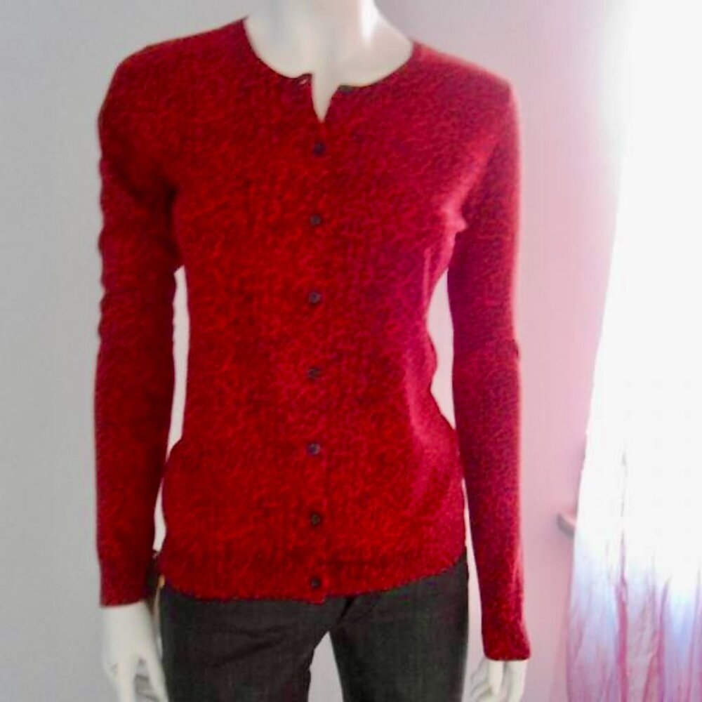 New Jumper Cardigan Silk/Cashmere Red Animal Print S-M